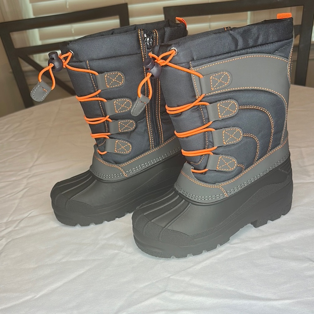 Kids Winter Boots - Black and Gray with Orange Accents